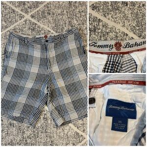 Men's Tommy Bahama Shorts 35Wx 9" Blue Checkered Silk Blend Paradise Nation